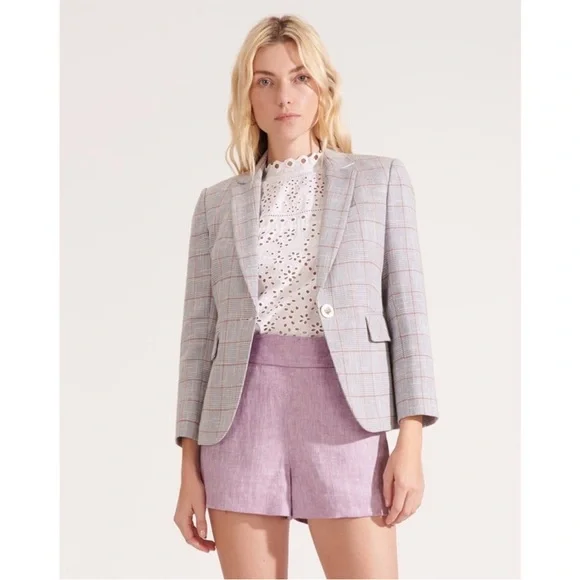 $698 Veronica Beard Schoolboy Dickey Jacket Blazer Plaid pearlized buttons sz 8 - Picture 3 of 15